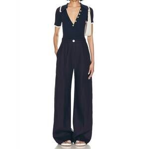 NEW MATTHEW BRUCH button pleated trouser in navy